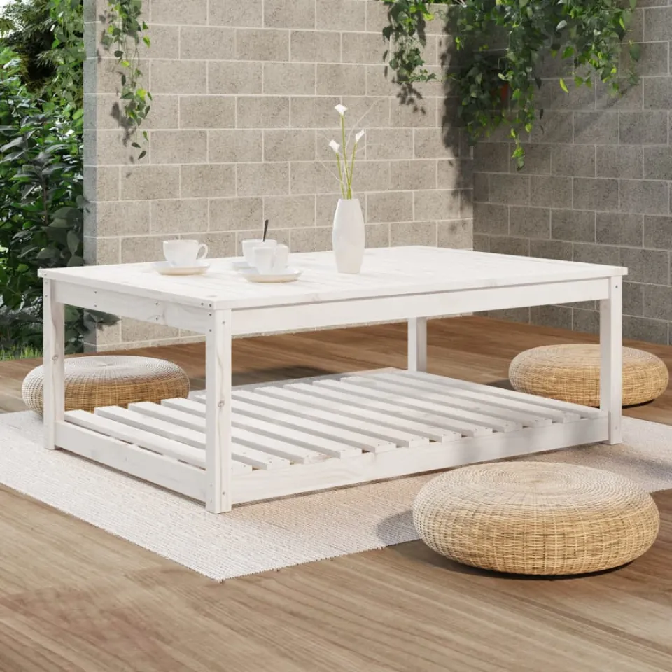 vidaXL Tuintafel 121x82,5x45 cm massief grenenhout wit, foto 3