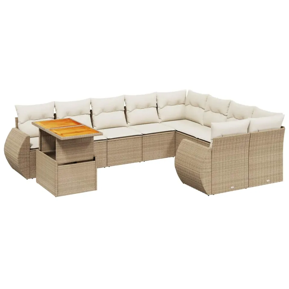 vidaXL 10-delige Loungeset met kussens poly rattan beige, foto 3