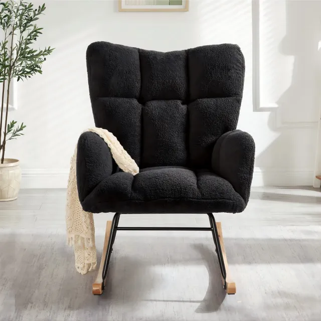 MODFU Schommelstoel-Scandinavisch-Donkergrijs-Stof-Hout-Metaal