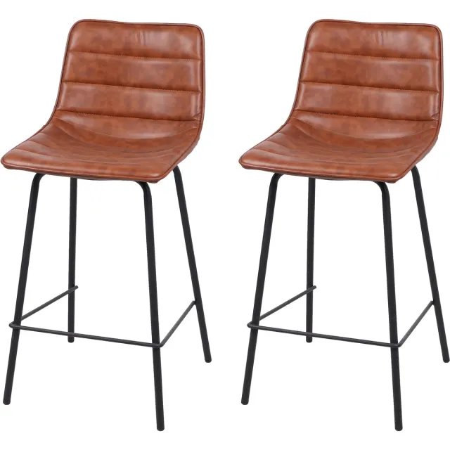 Urban Living "BROOKLYN" - Set van 2 barkrukken in cognackleurige lederlook - zithoogte 66 cm - afmetingen: 44 x 47 x H.95 cm