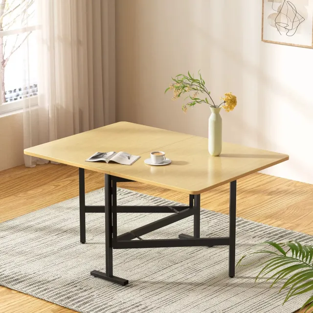 Whoopr® Inklapbare Eettafel 120 × 80 cm – Ruimtebesparende Klaptafel op Wielen – Verrijdbare Eettafel met Metalen Frame – Ingeklapt Slechts 15 cm Breed – Beige