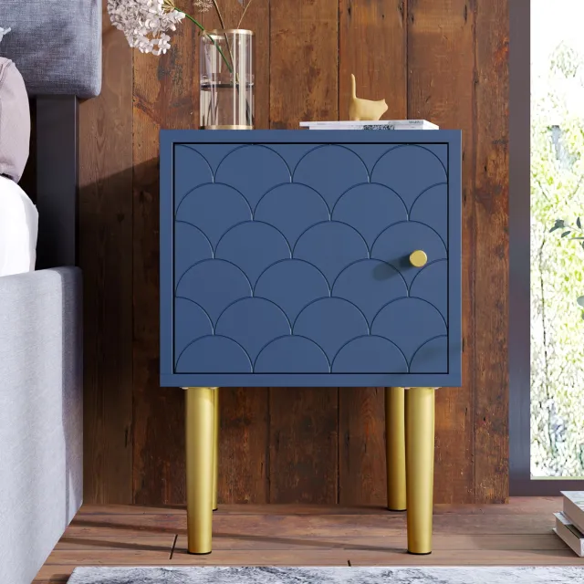 Maisentiel Nachtkastjes 2-delige set 35 x 35 x 51 cm met deur, spaanplaat en metaal, marineblauw