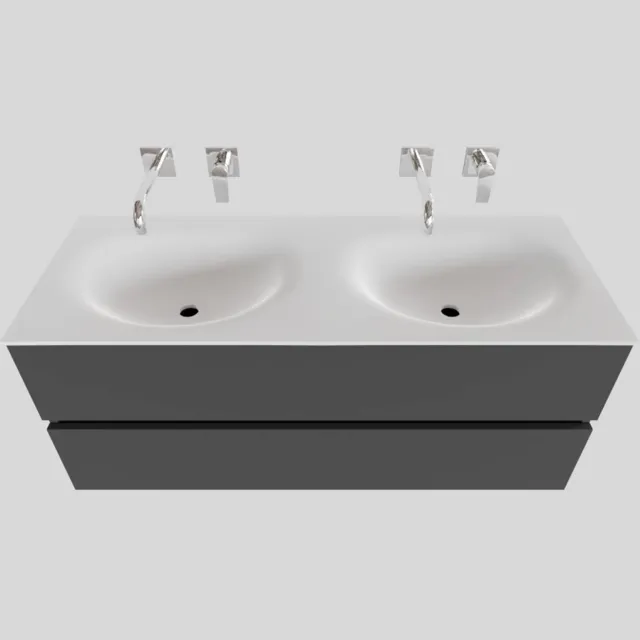 Boss & Wessing Badkamermeubel Solid Surface BWS Stockholm 120x46 cm Dubbel Mat Antraciet (zonder kraangaten)