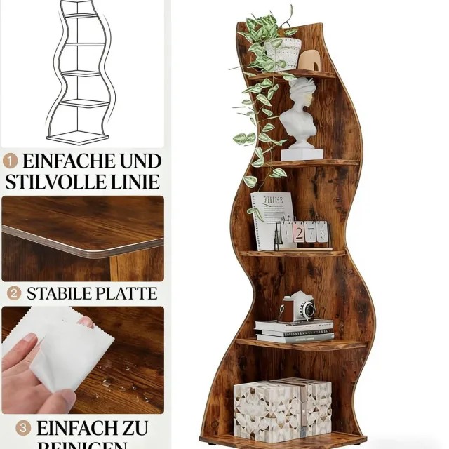 MIVRAY Boekenkast - Verstelbare Planken - 50 x 50 x 182,5 cm - Hout - Bruin - Ruimtebesparende Hoekkast Voor Woonkamer En Kantoor Brown