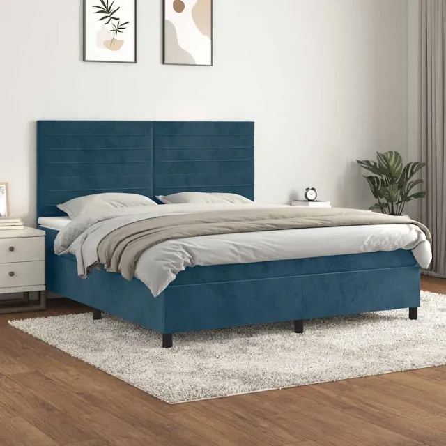vidaXL Boxspring met matras fluweel donkerblauw 180x200 cm blauw