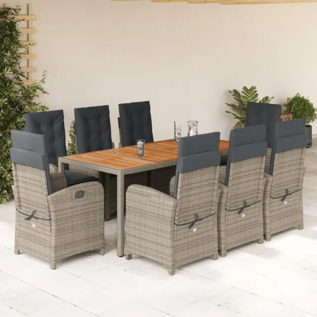 vidaXL 9-delige Tuinset met kussens poly rattan grijs, foto 2