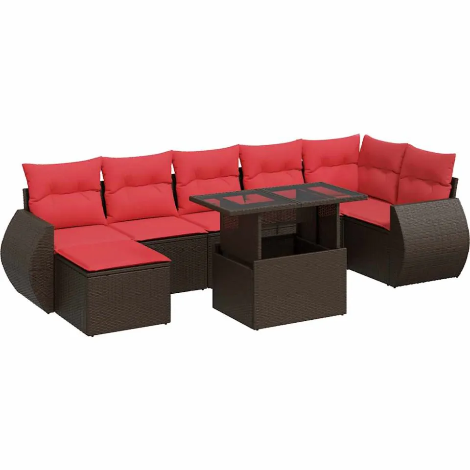 vidaXL 8-delige Loungeset met kussens poly rattan acacia bruin, foto 3
