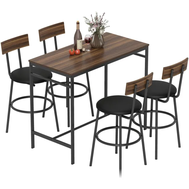 Homcom Bartafelset 5-delig Industrieel - Bartafel met 4 Krukken - Bistroset - Eethoek - Bruin Bruin, Zwart