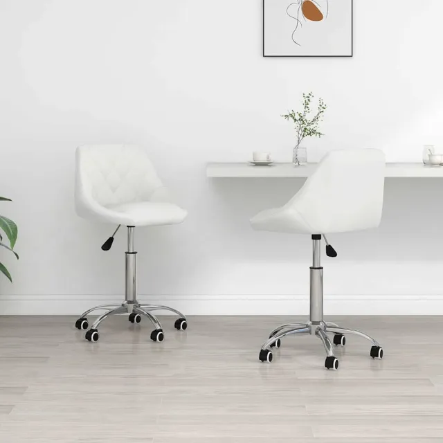 vidaXL Eetkamerstoelen draaibaar 2 st kunstleer wit, foto 2