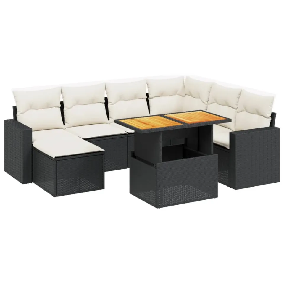 vidaXL 8-delige Loungeset met kussens poly rattan zwart