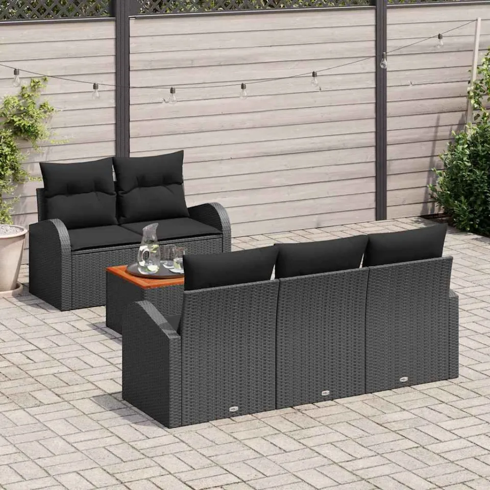 vidaXL Tuinbankenset 6 st Zwart poly rattan, foto 3