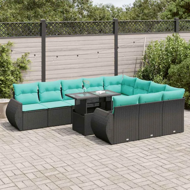 vidaXL 11-delige Loungeset met kussens poly rattan acacia zwart