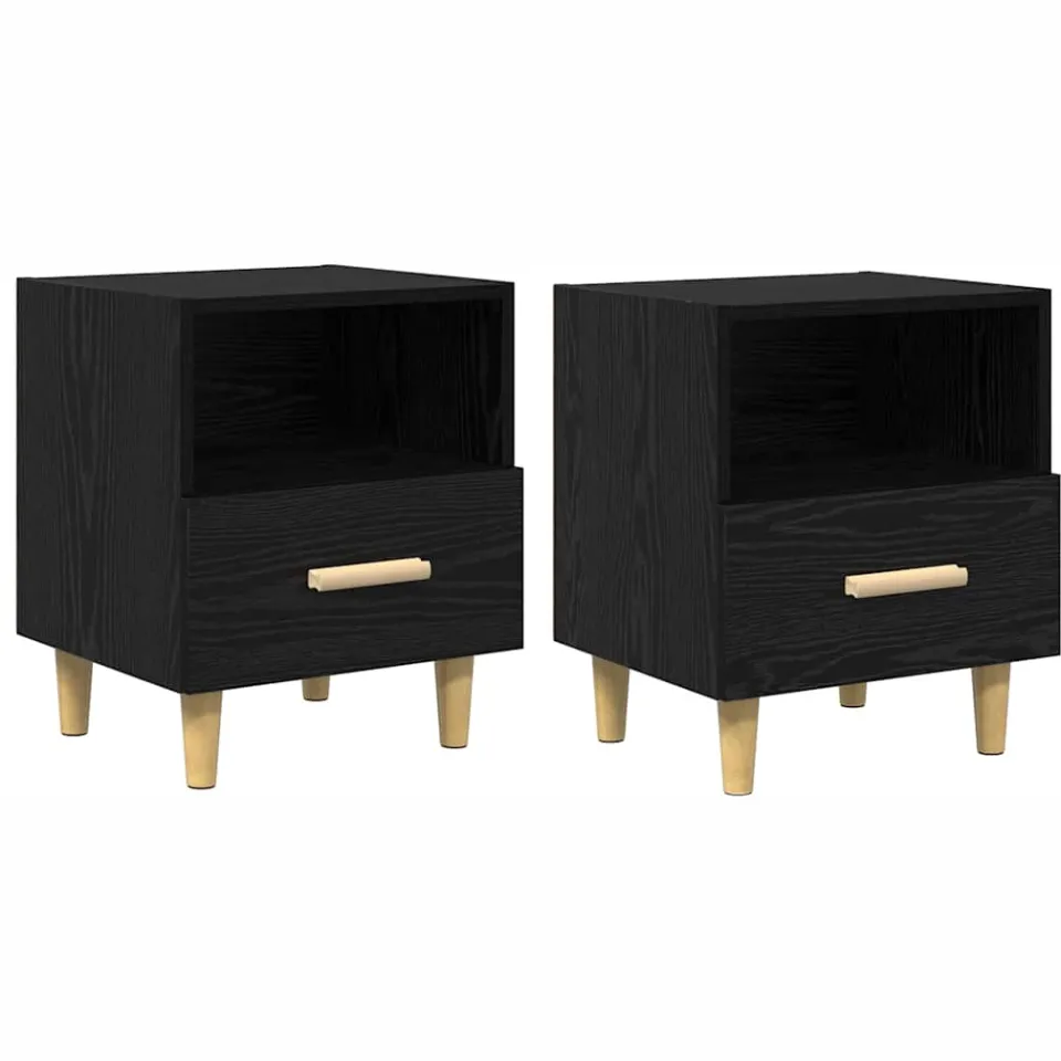 vidaXL Nachtkastje 2 st Zwart Eiken 40 x 35 x 47 cm Bewerkt hout, foto 3