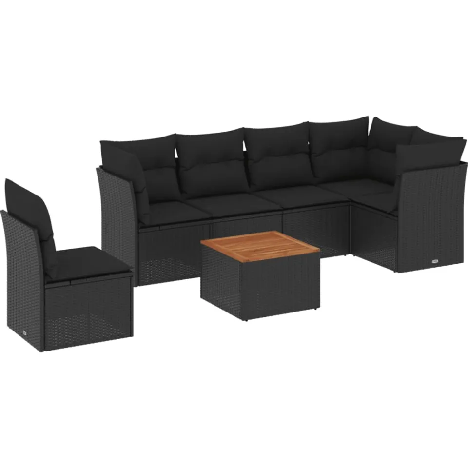 vidaXL 7-delige Loungeset met kussens poly rattan zwart