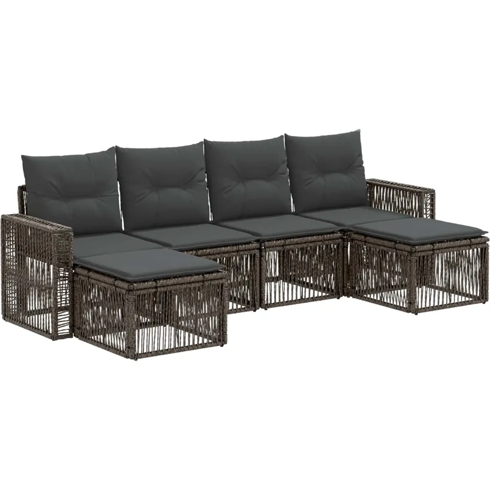 vidaXL Tuinbankenset 6 st 6-zits Grijs en Donkergrijs poly rattan, foto 3