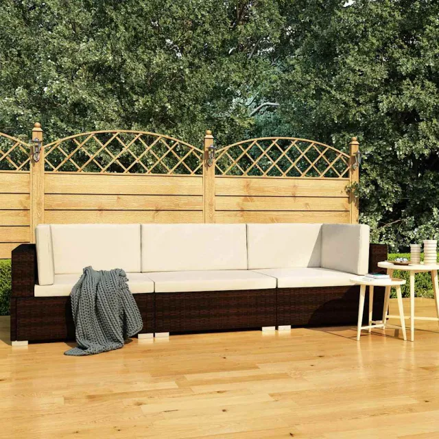 vidaXL 3-delige Loungeset met kussens poly rattan bruin, foto 2