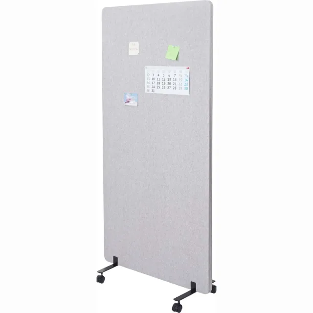 Cosmo Casa Geluidsdichte Scheidingswand, Kantoor Privacy Scherm Kamerverdeler met Prikbord, Dubbelwandig, Rollen, Stof - 167x80cm Grijs