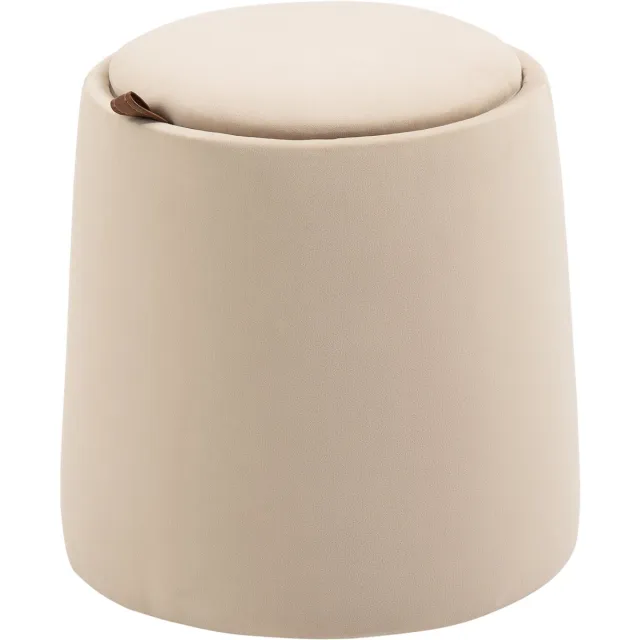 REDOM Ronde Poef Met Opbergruimte En Omkeerbaar Deksel - Als Bijzettafel - Polyester - Beige - Ø44 x 47,5 Cm