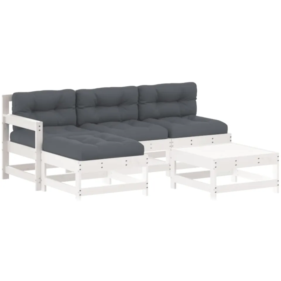 vidaXL 5-delige Loungeset met kussens massief hout wit, foto 4