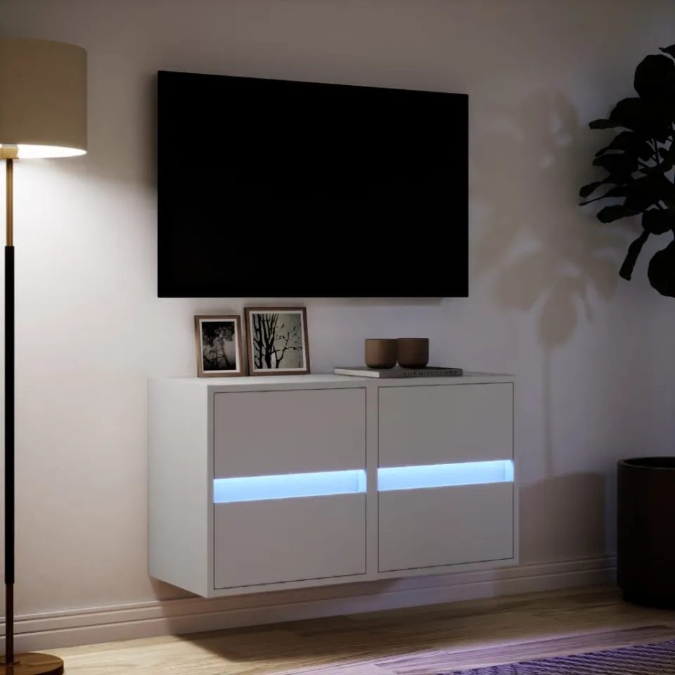 vidaXL Tv-wandmeubels 2 st met LED-verlichting 41x31x45 cm wit, foto 4