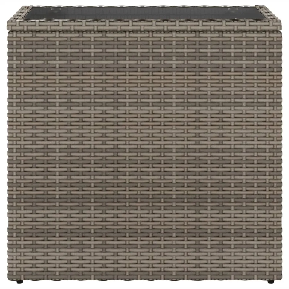 vidaXL Tuinbijzettafel met glazen blad 58x27,5x55 cm poly rattan grijs
