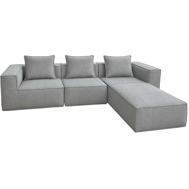 MCW L-bank MCW-O54, loungebank met poef, modulair uitbreidbaar rechts/links, stof/textiel 63x270x190cm ~ lichtgrijs