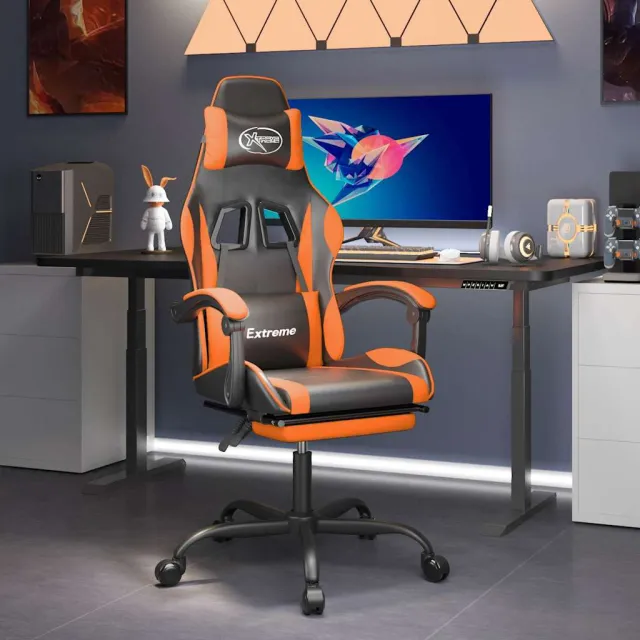 vidaXL Gamestoel draaibaar met voetensteun kunstleer zwart en oranje, foto 2