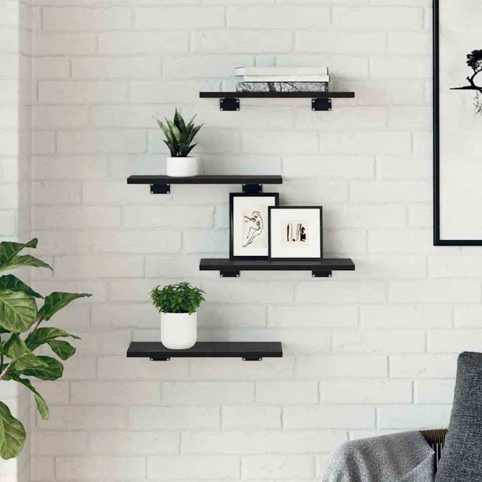 vidaXL Boekenplank Bord 3-laags 4 st 40 x 20 x 1,5 cm Bewerkt hout zwart, foto 3