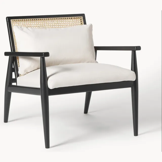 Westwing Collection Loungefauteuil Manuell uit berkenhout Wit, Zwart