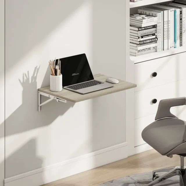 REDOM Wandklaptafel - Ruimtebesparend Bureau - 60x40 cm - Werktafel voor Thuiswerken & Studeren - Computer Bureau - Hout & Metaal - Eikenkleur