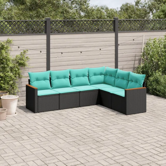 vidaXL 6-delige tuinbankset met kussens van zwart polyrotan, foto 2