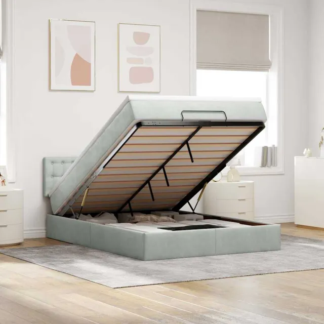 vidaXL Ottoman bed met matras 140x200cm fluweel lichtgrijs