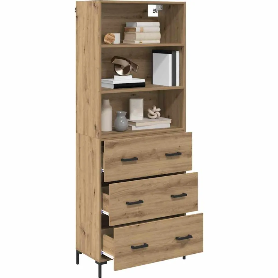 vidaXL Hoge kast Artisan Eiken 69,5 x 34 x 180 cm Bewerkt hout Bruin