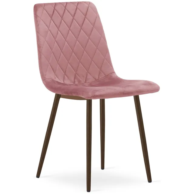 LEOBERT TURIN Eetkamerstoel – Groen Velvet – Walnootkleurige Houten Poten – Comfortabele Ergonomische Zitting – Modern Design – Velvet Stoel voor Woonkamer, Keuken en Eetkamer – Max. 110 kg