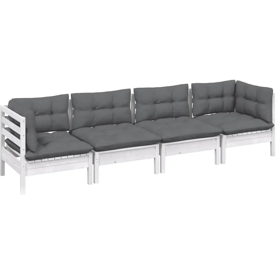 vidaXL 4-delige Loungeset met kussens massief grenenhout Wit