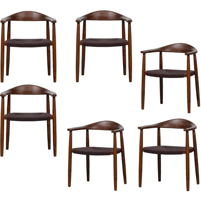 vtwonen Embrace Eetkamerstoelen - Beukenhout - Donkerbruin - Set van 6