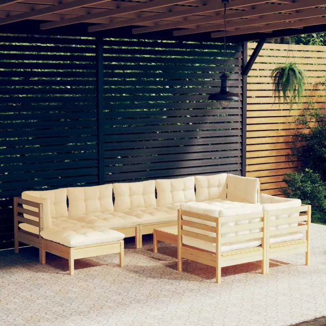vidaXL 10-delige Loungeset met crèmekleurige kussens massief grenenhout, foto 2