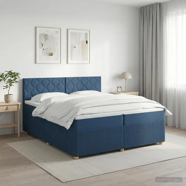 vidaXL Boxspringbed met matras met hoofdeinde Blauw 200 x 200 cm Stof