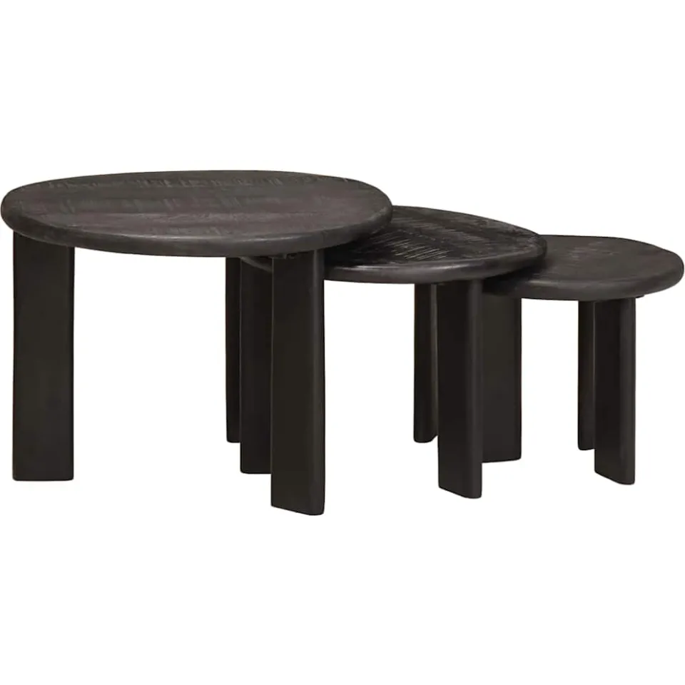 vidaXL Nest Koffietafels 3 st Wit Ø 54 x 40 cm Massief Mango Hout, foto 2