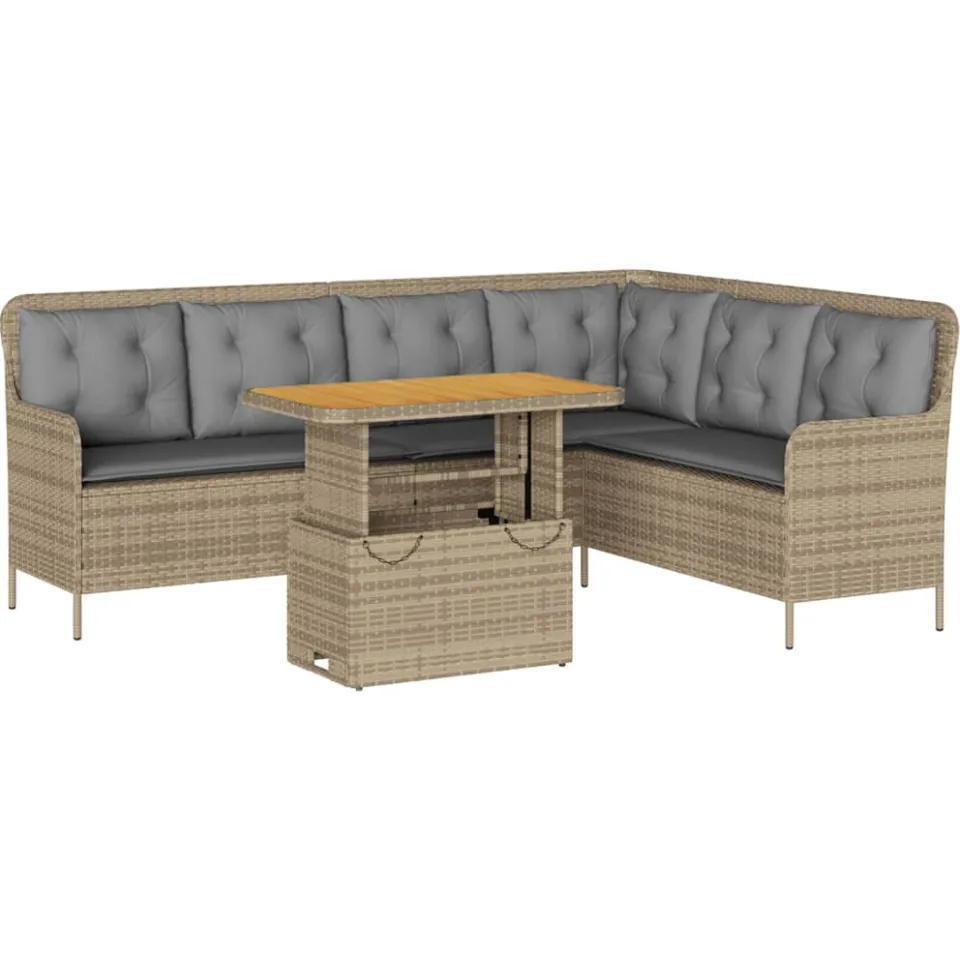 vidaXL 2-delige Loungeset met kussens poly rattan beige, foto 3