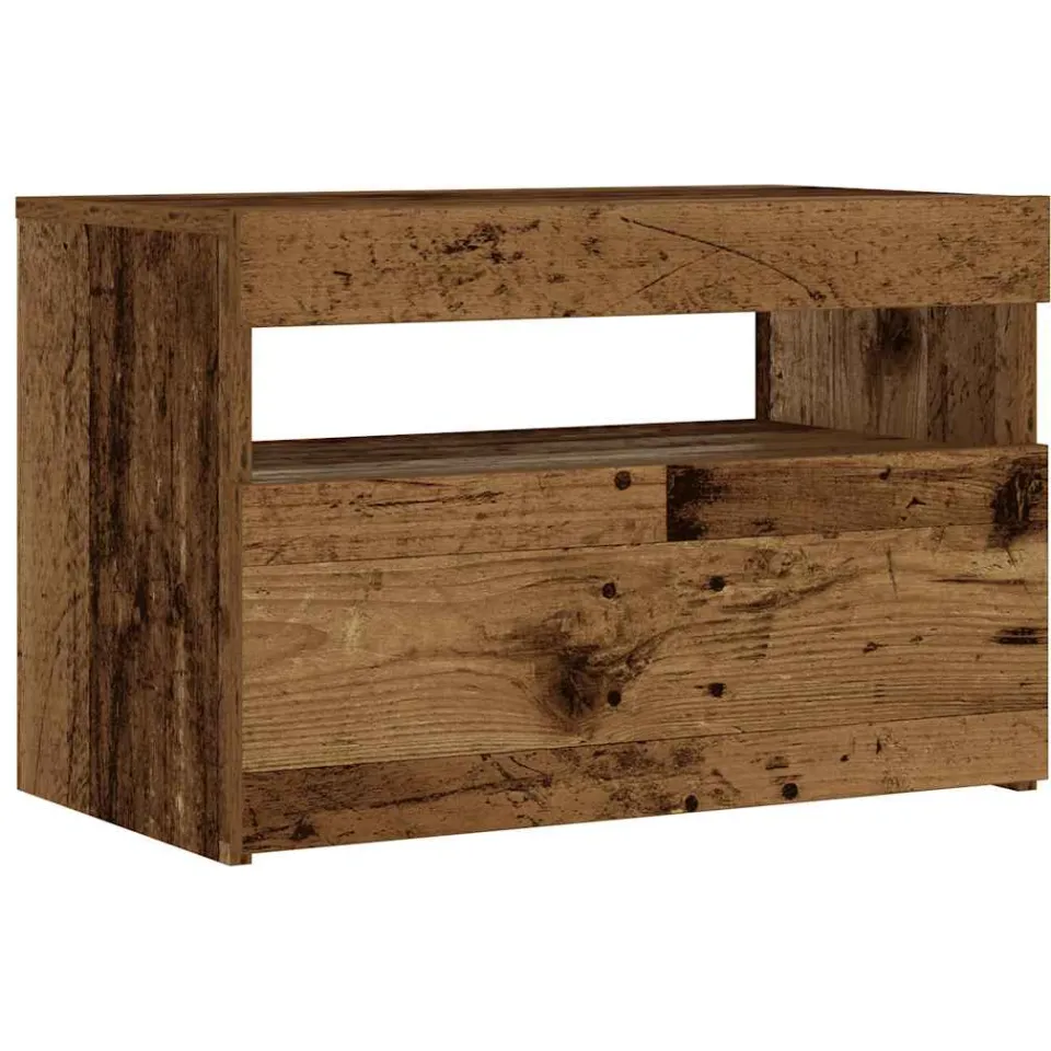vidaXL Nachtkastje met LED 60x35x40 cm bewerkt hout oud hout bruin, foto 3
