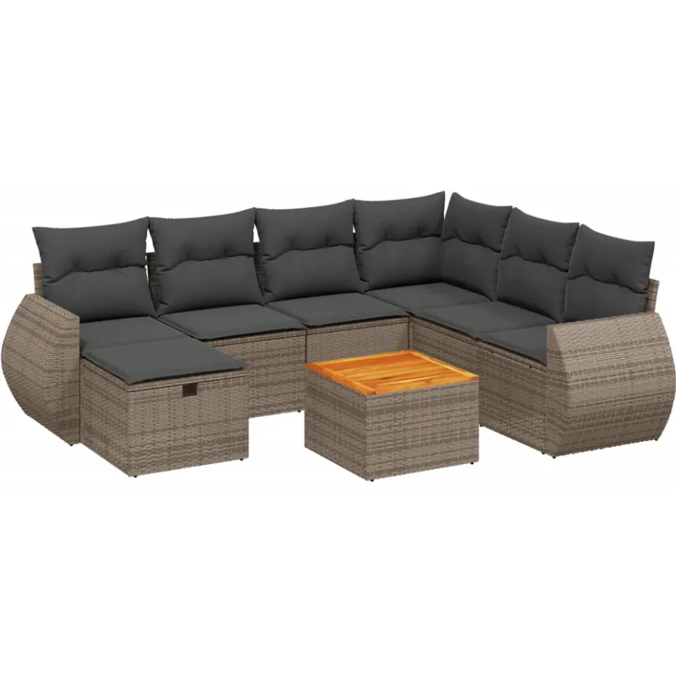 vidaXL 8-delige Loungeset met kussens poly rattan grijs, foto 3