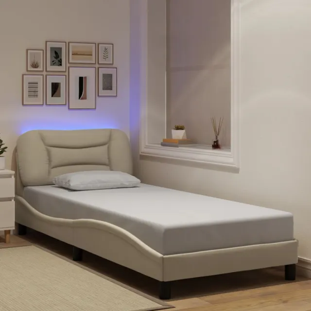 vidaXL Bedframe met LED zonder matras "Hvar" 90x190 cm stof crèmekleurig
