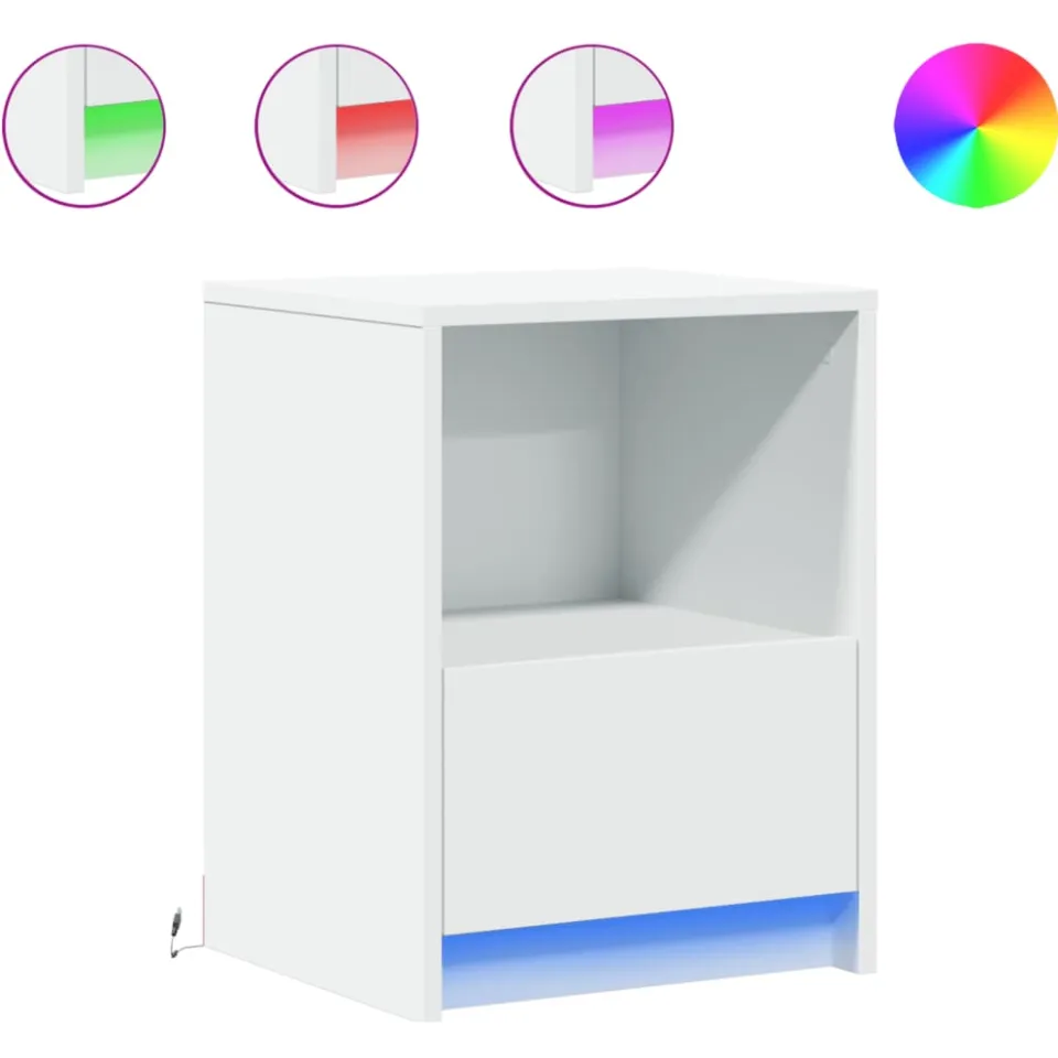 vidaXL Nachtkastjes met LED-verlichting 2 st bewerkt hout wit, foto 3