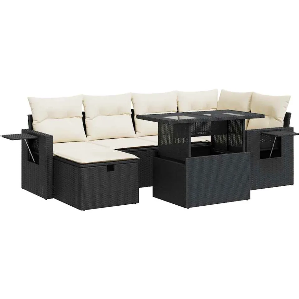 vidaXL 7-delige Loungeset met kussens poly rattan zwart, foto 3