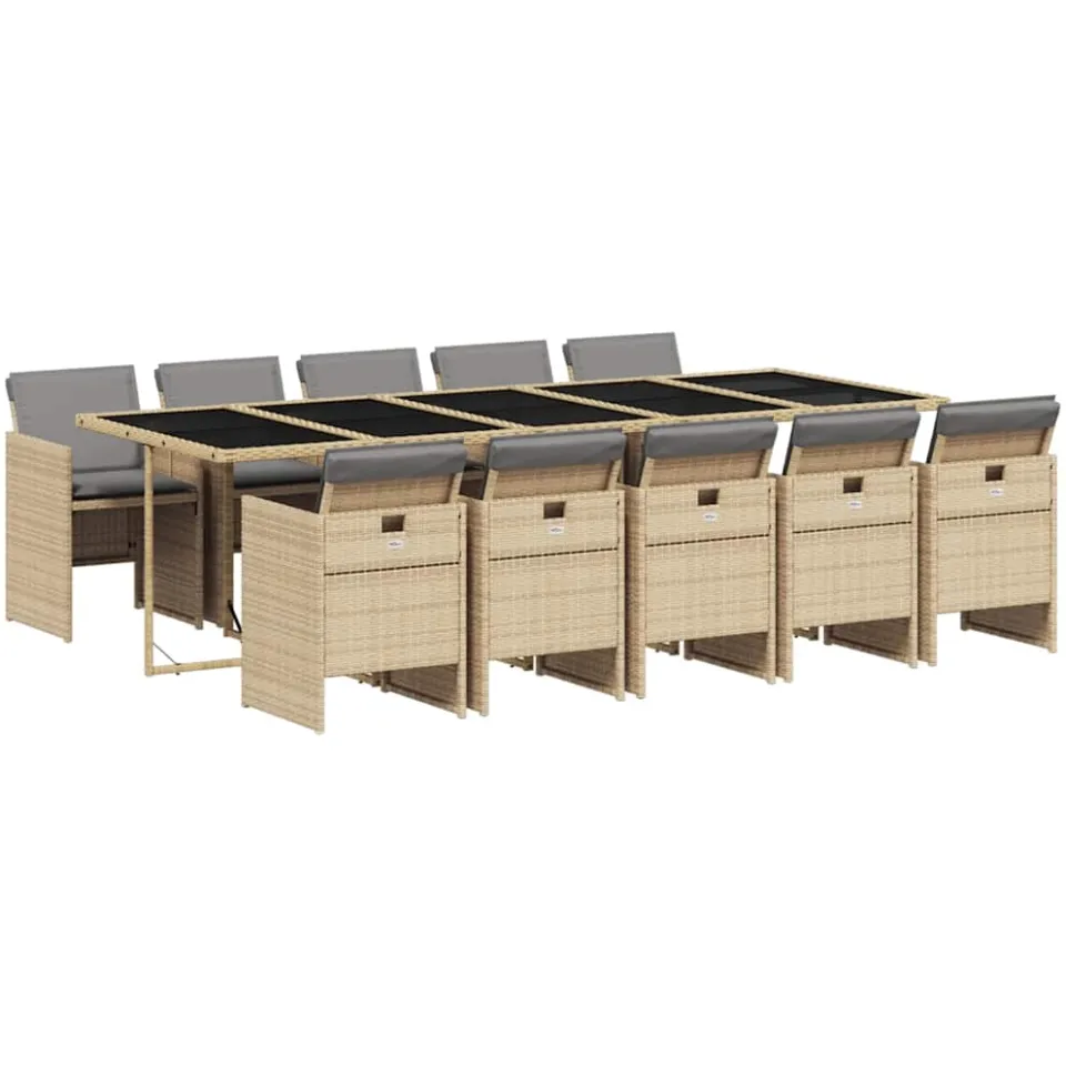 vidaXL 11-delige Tuinset met kussens poly rattan gemengd beige, foto 3
