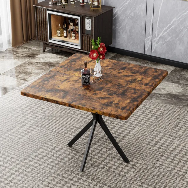 DESMIU Eettafel Vierkant Modern Ruimtebesparend Voor 4 6 Personen Met MDF Tafelblad En Metalen Poten Bruin 98x98x78 Cm Brown