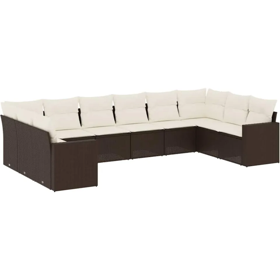 vidaXL 10-delige Loungeset met kussens poly rattan bruin, foto 4