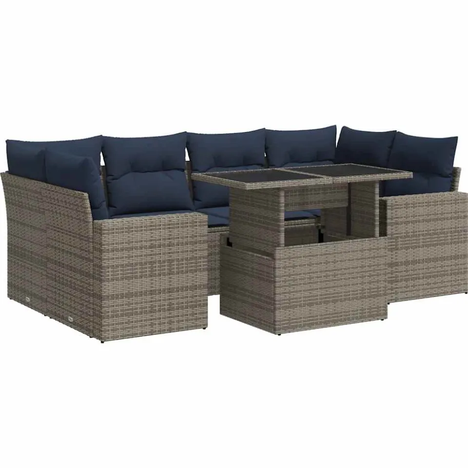 vidaXL 7-delige Loungeset met kussens poly rattan acacia grijs, foto 3