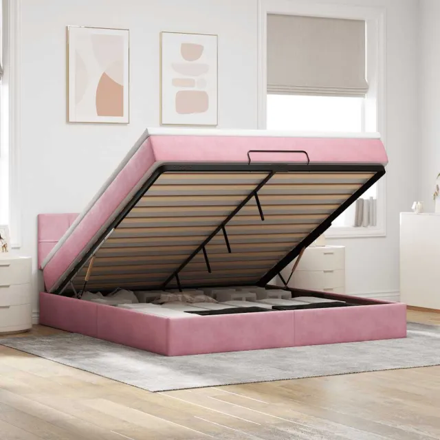 vidaXL Bed poef met matras en LED's 180x200 cm fluweel roze